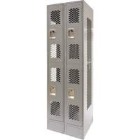 Vented Lockers, 2 -tier, Bank of 2, 24" x 18" x 78", Steel, Grey, Knocked Down, Perforated PB Rental Co. Ltd.
