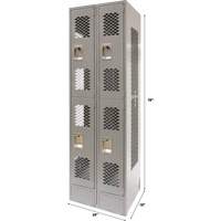 Vented Lockers, 2 -tier, Bank of 2, 24" x 18" x 78", Steel, Grey, Knocked Down, Perforated PB Rental Co. Ltd.