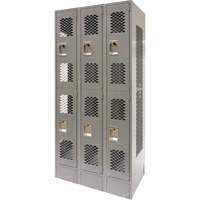 Vented Lockers, 2 -tier, Bank of 3, 36 x 18" x 78", Steel, Grey, Knocked Down, Perforated PB Rental Co. Ltd.