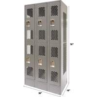 Vented Lockers, 2 -tier, Bank of 3, 36 x 18" x 78", Steel, Grey, Knocked Down, Perforated PB Rental Co. Ltd.
