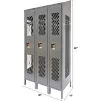 Vented Lockers, Bank of 3, 36 x 18" x 88", Steel, Grey, Knocked Down, Perforated PB Rental Co. Ltd.