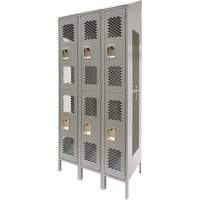 Vented Lockers, 2 -tier, Bank of 3, 36 x 18" x 88", Steel, Grey, Knocked Down, Perforated PB Rental Co. Ltd.