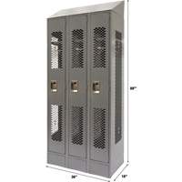 Vented Lockers, Bank of 3, 36 x 18" x 88", Steel, Grey, Knocked Down, Perforated PB Rental Co. Ltd.