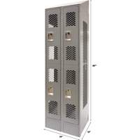 Vented Lockers, 2 -tier, Bank of 2, 24" x 18" x 88", Steel, Grey, Knocked Down, Perforated PB Rental Co. Ltd.