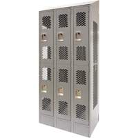 Vented Lockers, 2 -tier, Bank of 3, 36 x 18" x 88", Steel, Grey, Knocked Down, Perforated PB Rental Co. Ltd.
