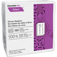 Serviettes de table &agrave; plis 1/8 Pro Select, 2 pli, 15" x 16" PB Rental Co. Ltd.