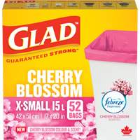 Sacs parfum&eacute;s et de couleur fleur de cerisier de Glad, Fort, 17" la x 20" lo, Rose, Capacit&eacute; 15 L (3,96 gal) PB Rental Co. Ltd.
