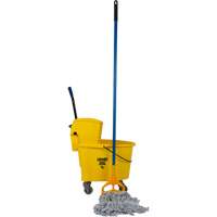 Ensemble de vadrouille & seau pour la finition de plancher avec t&ecirc;te de vadrouille &agrave; rayures de 16 oz, Pression lat&eacute;rale, 8,75 gal. US (35 pintes), Jaune PB Rental Co. Ltd.