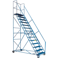 Escabeau roulant certifi&eacute; par la CSA avec pied verrouillable, 14 marches, Largeur de la marche 30", Hauteur de la plateforme 128", Acier PB Rental Co. Ltd.