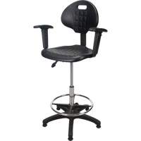 Tabouret ergonomique robuste avec accoudoirs r&eacute;glables, Stationnaire, Ajustable, 39" - 48", Polyur&eacute;thane Si&egrave;ge, Noir PB Rental Co. Ltd.
