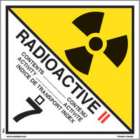 TDG Shipping Labels, Class 7, Radioactive II, Paper PB Rental Co. Ltd.