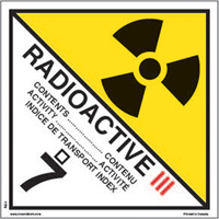 TDG Shipping Labels, Class 7, Radioactive III, Paper PB Rental Co. Ltd.