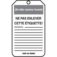 &eacute;tiquettes de verrouillage, Papier cartonn&eacute;, 3-1/8" la x 5-7/8" h, Français PB Rental Co. Ltd.