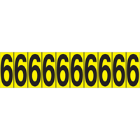 Rep&egrave;res adh&eacute;sifs &agrave; chiffres individuels, 6, 1-15/16" h, Noir sur jaune PB Rental Co. Ltd.