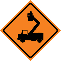 Man in Elevated Bucket Roll-Up Traffic Sign, 29-1/2" x 29-1/2", Vinyl, Pictogram PB Rental Co. Ltd.