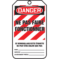 &eacute;tiquettes de verrouillage, Plastique, 3-3/8" la x 5-5/8" h, Français PB Rental Co. Ltd.