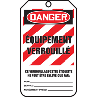&eacute;tiquettes de verrouillage, Papier cartonn&eacute;, 3-3/8" la x 5-7/8" h, Français PB Rental Co. Ltd.