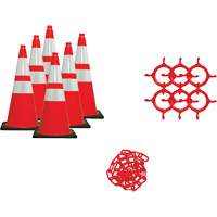 Ensemble de c&ocirc;nes de signalisation et chaînes, 28", Orange, Bande(s) r&eacute;fl&eacute;chissante(s) 4" & 6" PB Rental Co. Ltd.
