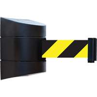 Tensabarrier&reg; Wall Unit, Steel, Screw Mount, 30', Black and Yellow Tape PB Rental Co. Ltd.