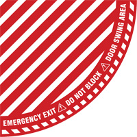Signalisation au sol ?Emergency Exit? (sortie de secours) pour porte battante en quart de cercle, Adh&eacute;sif, Anglais avec pictogramme PB Rental Co. Ltd.