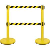 Dual Belt Crowd Control Barrier, Steel, 35" H, Black/Yellow Tape, 7' Tape Length PB Rental Co. Ltd.