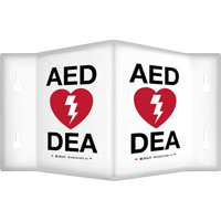 90° Projecting "AED/DEA" Sign, 9" x 6", Plastic, Bilingual with Pictogram PB Rental Co. Ltd.