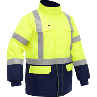 Manteau pour le froid extr&ecirc;me avec bas bleu marin et X au dos Bisley, Polyester, Jaune lime haute visibilit&eacute;, Petit PB Rental Co. Ltd.
