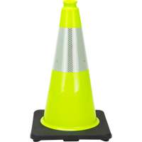 C&ocirc;ne de signalisation de premi&egrave;re qualit&eacute;, 18", Vert lime, Bande(s) r&eacute;fl&eacute;chissante(s) 6" PB Rental Co. Ltd.