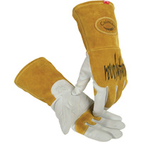 Gants de soudeur TIG/MIG de premi&egrave;re qualit&eacute; avec dos en cuir de vache refendue isol&eacute;es et ignifug&eacute;s Caiman, Cuir fleur de ch&egrave;vre, Taille Petit PB Rental Co. Ltd.