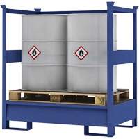 2-Drum Blue Transport Spill Containment Pallet with Side Rails, 66 US gal. Spill Capacity, 55" x 34" x 58" PB Rental Co. Ltd.