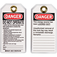 &eacute;tiquettes de verrouillage, Plastique, 3" la x 5-1/2" h, Anglais PB Rental Co. Ltd.