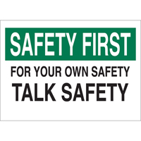 Enseigne  Talk Safety , 10" x 14", Aluminium, Anglais PB Rental Co. Ltd.