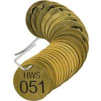 &eacute;tiquettes num&eacute;rot&eacute;es pour vannes HWS, # 051-075, Laiton, 1,5" dia. PB Rental Co. Ltd.