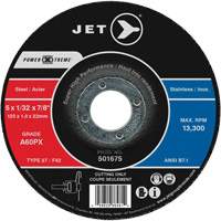 Meules &agrave; tronçonner Power Xtreme pour des meuleuses &agrave; angle — pour acier/acier inoxydable, 5" x 1/32", Arbre de 7/8", Type 27, 12 200 Tr/min PB Rental Co. Ltd.
