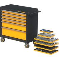 Jeu d'outils m&eacute;triques pour m&eacute;canicien MEGAMOD dans des plateaux en mousse modulaire avec armoire roulante &agrave; outils, 358 morcea PB Rental Co. Ltd.