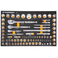 Jeu d'outils SAE/m&eacute;triques pour m&eacute;canicien &agrave; 90 dents 1/4", 3/8" & 1/2" avec plateau de rangement en mousse PB Rental Co. Ltd.