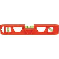 Orange Structo-Cast&reg; Torpedo Level, 9" L, Plastic, 3 Vials, Non-Magnetic PB Rental Co. Ltd.
