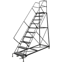 Safety Slope Rolling Ladder, 10 Steps, Perforated, 50° Incline, 100" High PB Rental Co. Ltd.