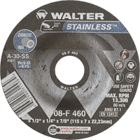 Stainless Steel Depressed Centre Grinding Wheels, 4-1/2" x 1/4", 7/8" Arbor, Type 27 PB Rental Co. Ltd.