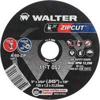 Meule &agrave; tronçonner Zipcut, 5" x 3/64", Arbre de 7/8", Type 1, Oxyde d'aluminium, 12 200 Tr/min PB Rental Co. Ltd.