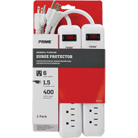 Barre multiprise limiteur de surtension, paquet de 2, 6 Prises, 400 J, 1875 W, Cordon 1,5' PB Rental Co. Ltd.