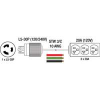Rallonge pour g&eacute;n&eacute;ratrice avec triple fiche, STW, AWG 10, 3 prise(s), 25' PB Rental Co. Ltd.